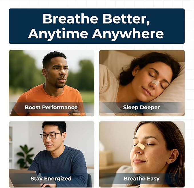 TapeGeeks Nasal Strips for Snoring Relief – Hypoallergenic Nose Strips for Breathing – Strong Hold, Gentle on Skin, Latex-Free, 30 Count