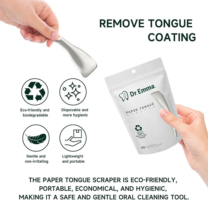 Dr. Emma Tongue Scraper, 120 Count, Disposable Tongue Cleaner for Adults, Paper Hygienic Scraper, Clean Tongue, Promote Fresh Breath (Pack of 2)