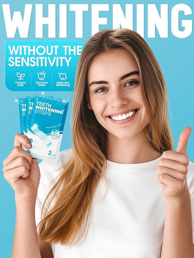 Oralfree Natural Teeth Whitening Strips - Sensitive Teeth Whitener - Enamel Safe Teeth Whitening Kit with Hydrogen Peroxide for Coffee, Wine, Tobacco, and Other Stains, 28 Strips (14 Treatment), Mint