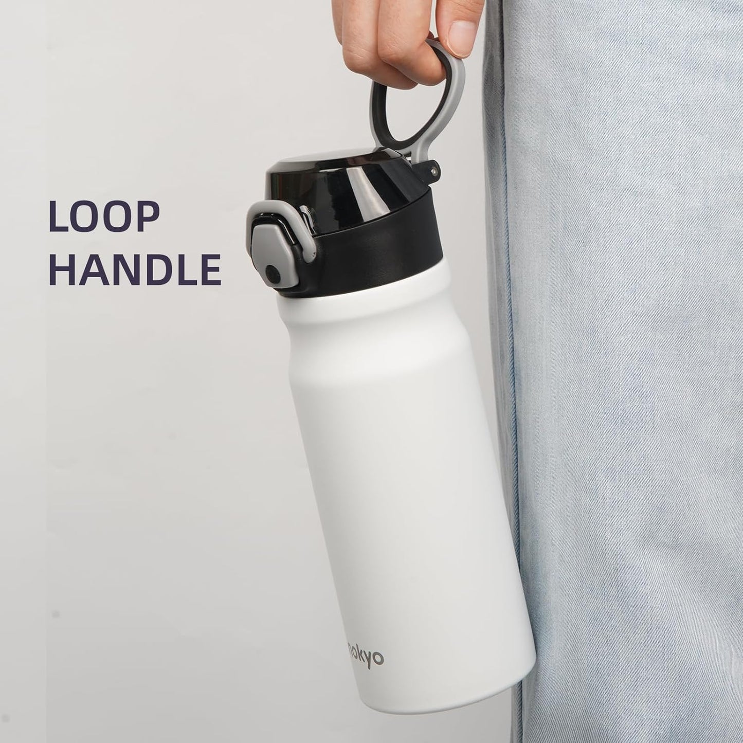 Insulated Water Bottle with Straw and Carry Loop,18 oz Stainless Steel Double Wall Vaccum Metal Water Flask with Leak-proof Lid,White