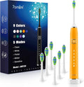 7AM2M Sonic Electric Toothbrush with 6 Brush Heads for Adults&Kids, One Charge for 120 Days, Wireless Fast Charge, 5 Modes, 40000VPM Powered Toothbrush, 2 Minutes Built in Smart Timer - Orange