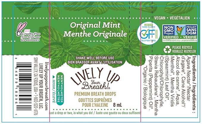 Lively Up Your Breath Premium Breath Freshener Liquid Drops with Organic Ingredients - Original Mint 3 Pack