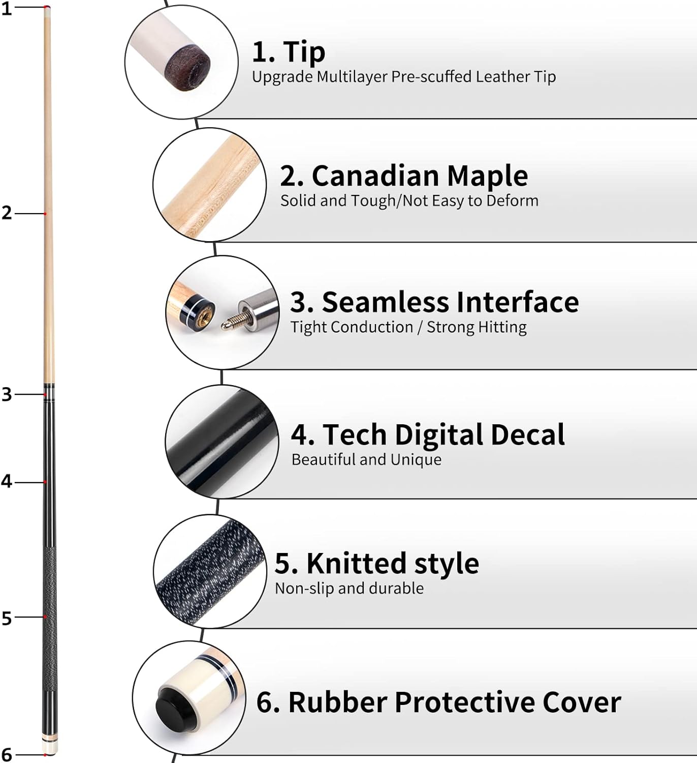 AKLOT Pool Cues,Set of 4 Pool 58" Cue Sticks Canadian Maple Wood Cue Stick for Professional Billiard Players 18 19 20 21 oz