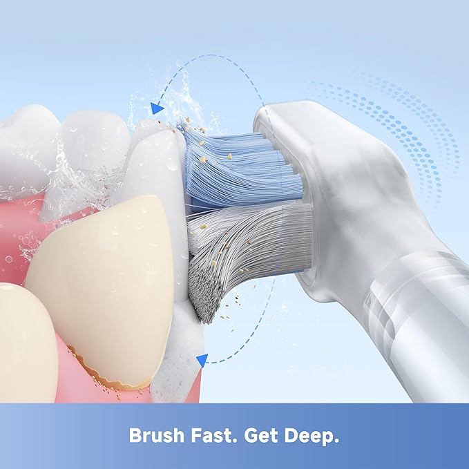 Mova Fresh SweepDrive Electric Toothbrush, Rechargeable Electric Power Toothbrush for Adults, Intuitive Pressure Sensing, 3-in-1 Replacement Brush Head with Holder, 30 Days of Battery Life, White