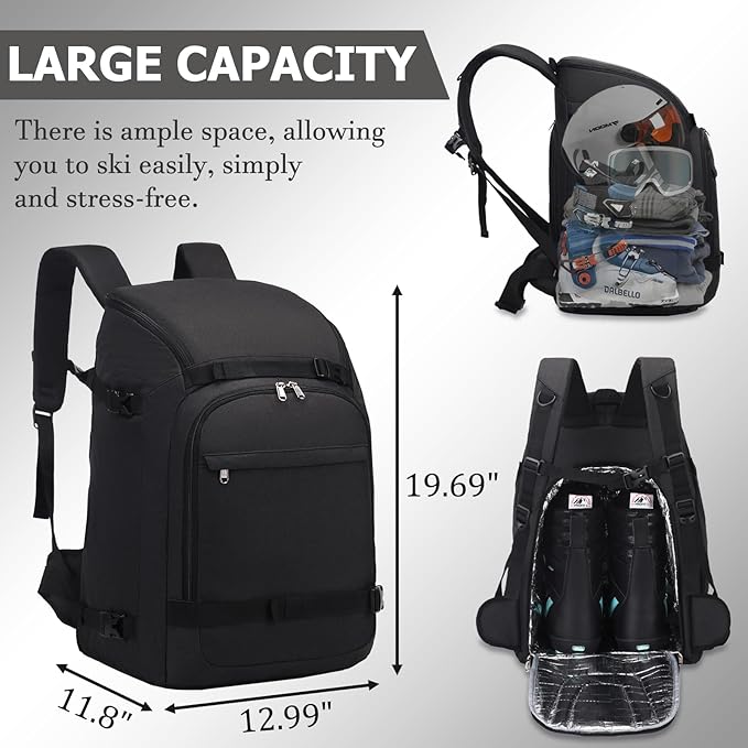 JIANYA Ski Boot Bag, 50L Waterproof Travel Backpack for Snowboard, Ski Helmet, Goggles, Gloves & Accessories, Blue