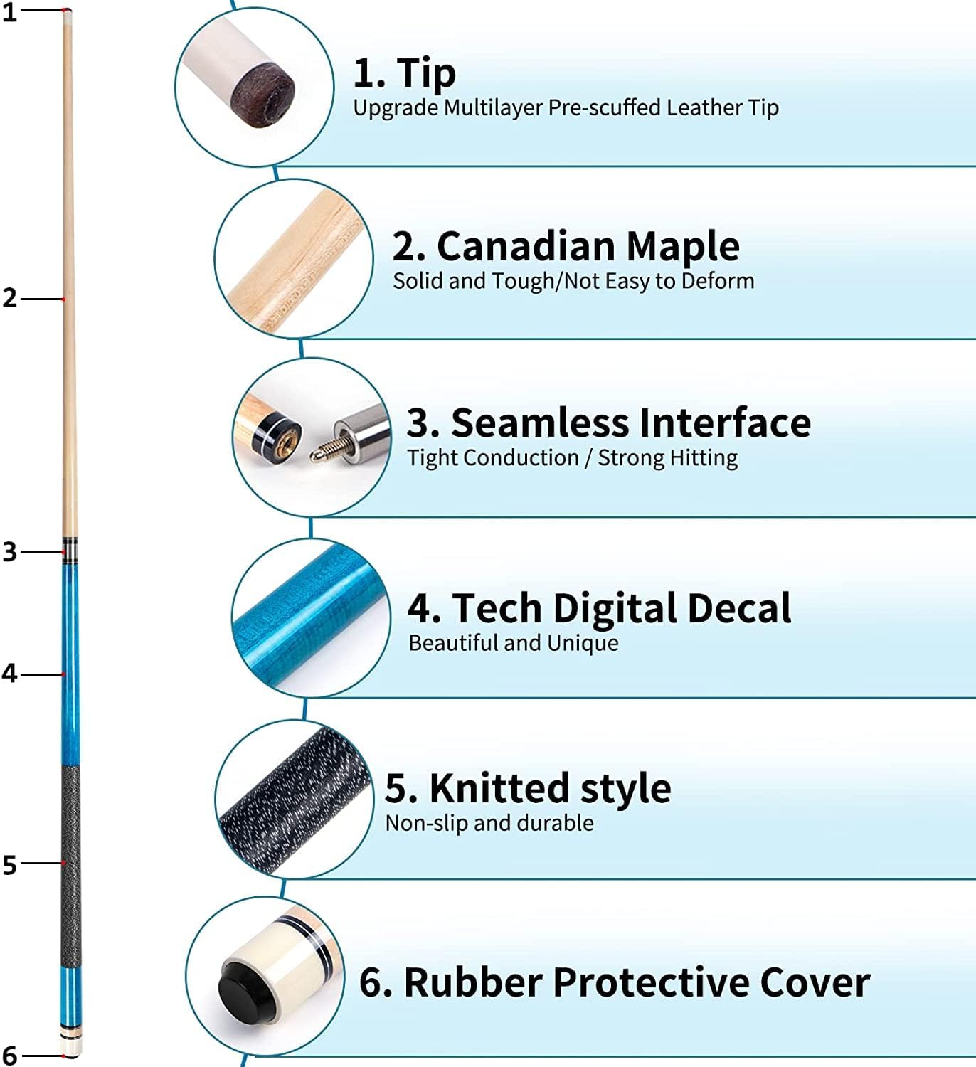 AKLOT Pool Cues,Set of 4 Pool 58" Cue Sticks Canadian Maple Wood Cue Stick for Professional Billiard Players 18 19 20 21 oz