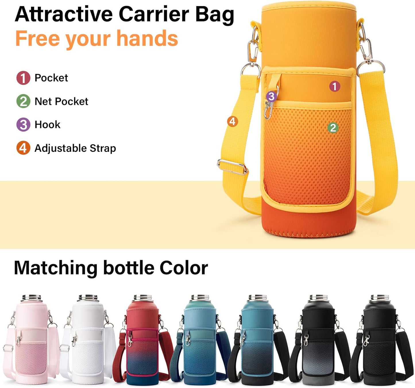 40 oz Insulated Water Bottle | Thickened Stainless Steel Vacuum Metal | Portable Sports Water Jug for Gym and Hiking with Straw, Carrier Bag, Handle Strap | BPA-Free 40 oz