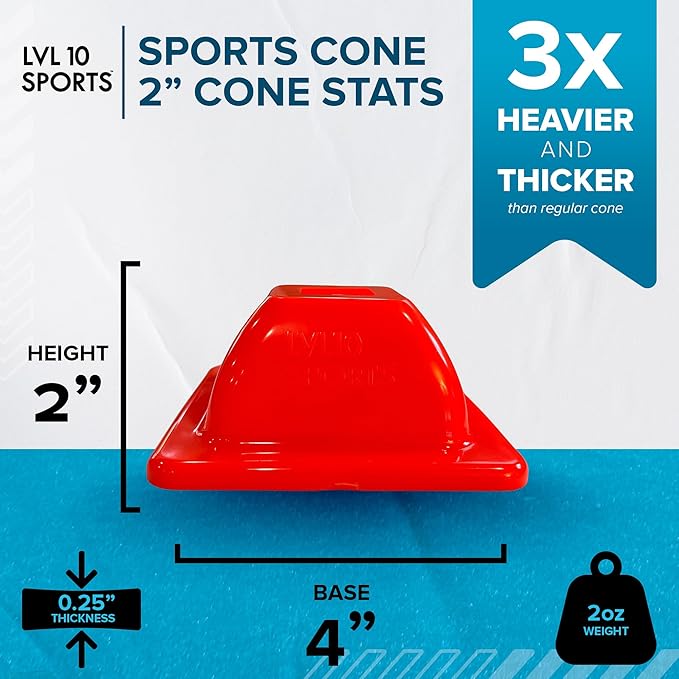 LVL10 Pro Training Cones - 2" Mini Soccer Cones for Sports Training - for Basketball, Football, Basketball and Agility Drills - Soccer Field Markers That Won't Crack, Slide or Fly