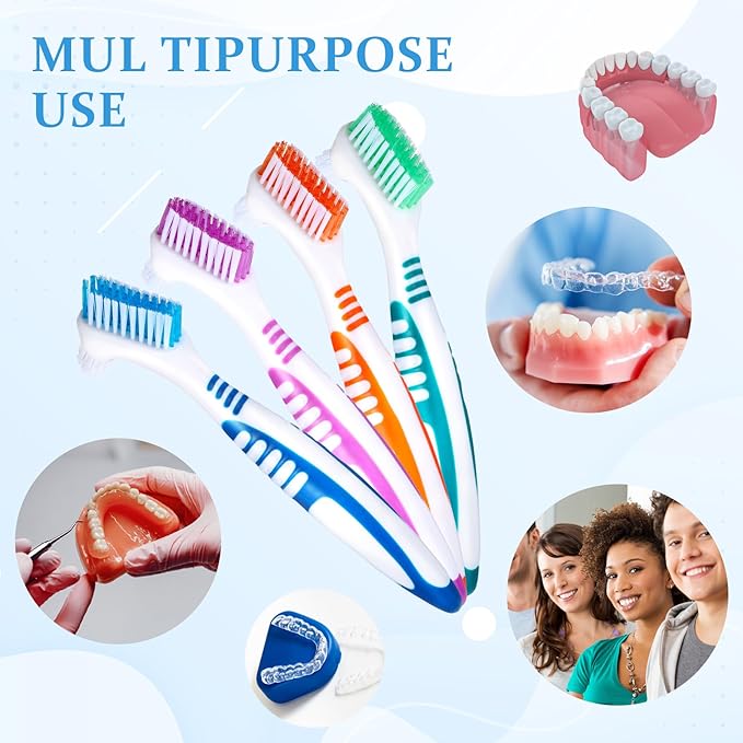 10 Pcs Denture Brush for False Teeth Denture Care Cleaning Brush Double Sided Toothbrush Portable Soft Multi-Layered Bristles Cleaner Brushes Ergonomic Rubber Handle