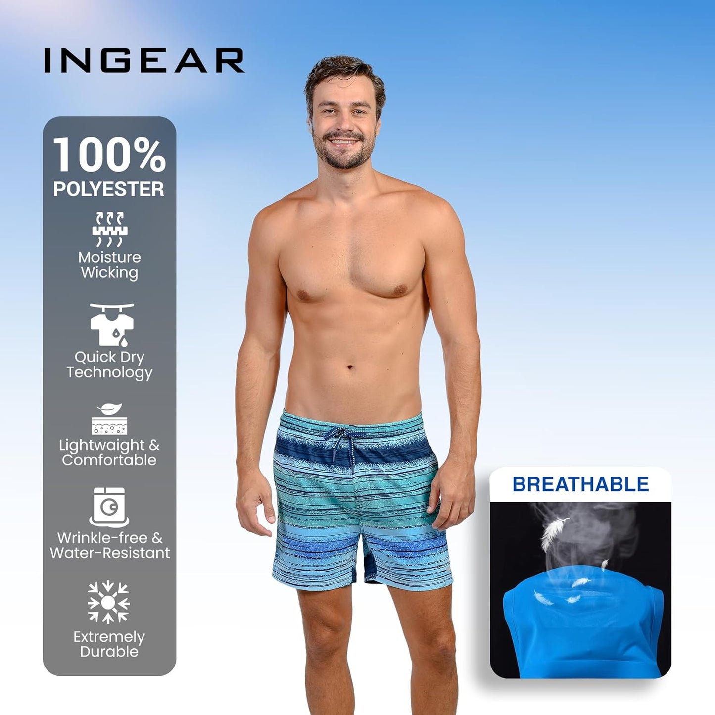 INGEAR Men's Athletic Stretch Workout Shorts Gym Quick Dry Running Trunks Boxer Lining
