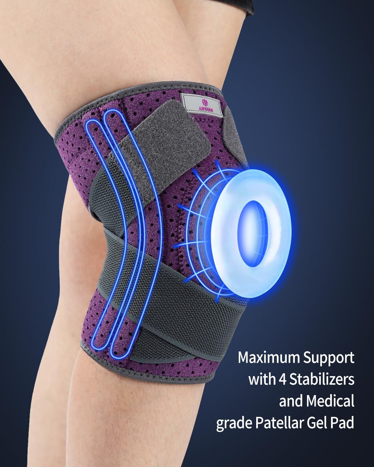 ABYON Knee Brace for Women/Men Plus Size Meniscus Tear, ACL, Arthritis.Knee Support with Dual Side Stabilizers & Crossed Compression Straps Maximum Support for Knee Pain Relief and Fast Recovery - Please Check How To Size Video