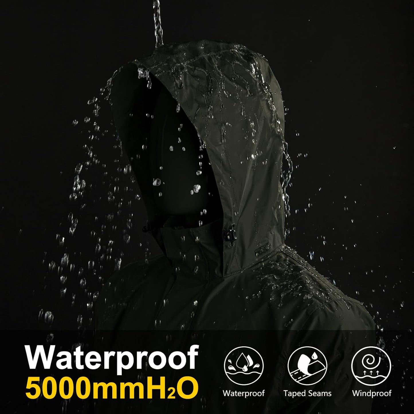 33,000ft Packable Rain Jacket Men's Lightweight Waterproof Rain Shell Jacket Raincoat with Hood for Golf Cycling Windbreaker