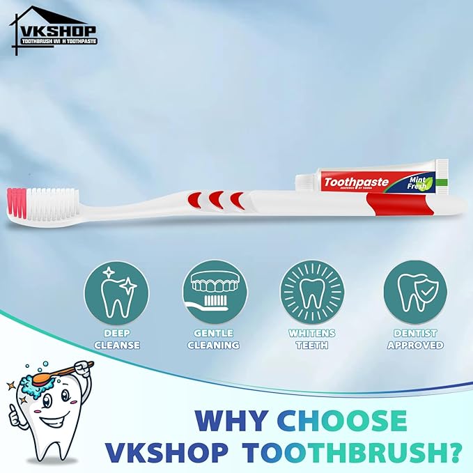 60 Pack Disposable Toothbrush with Toothpaste, Individually Wrapped Travel Toothbrush Sets, Soft Bristles for Travel, Hotels, Camping, Emergency Kits, Dental Offices (White, Toothpaste 5g)