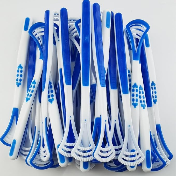 GXXMEI 40PCS Tongue Scraper for Adults, Tongue Scraper Cleaner, Blue Tongue Cleaner, Oral Care Scrapers Kits Plastic Tongue Brush for Reducing Bad Breath Adults Kids Healthy Oral Care Tools Easy to Us