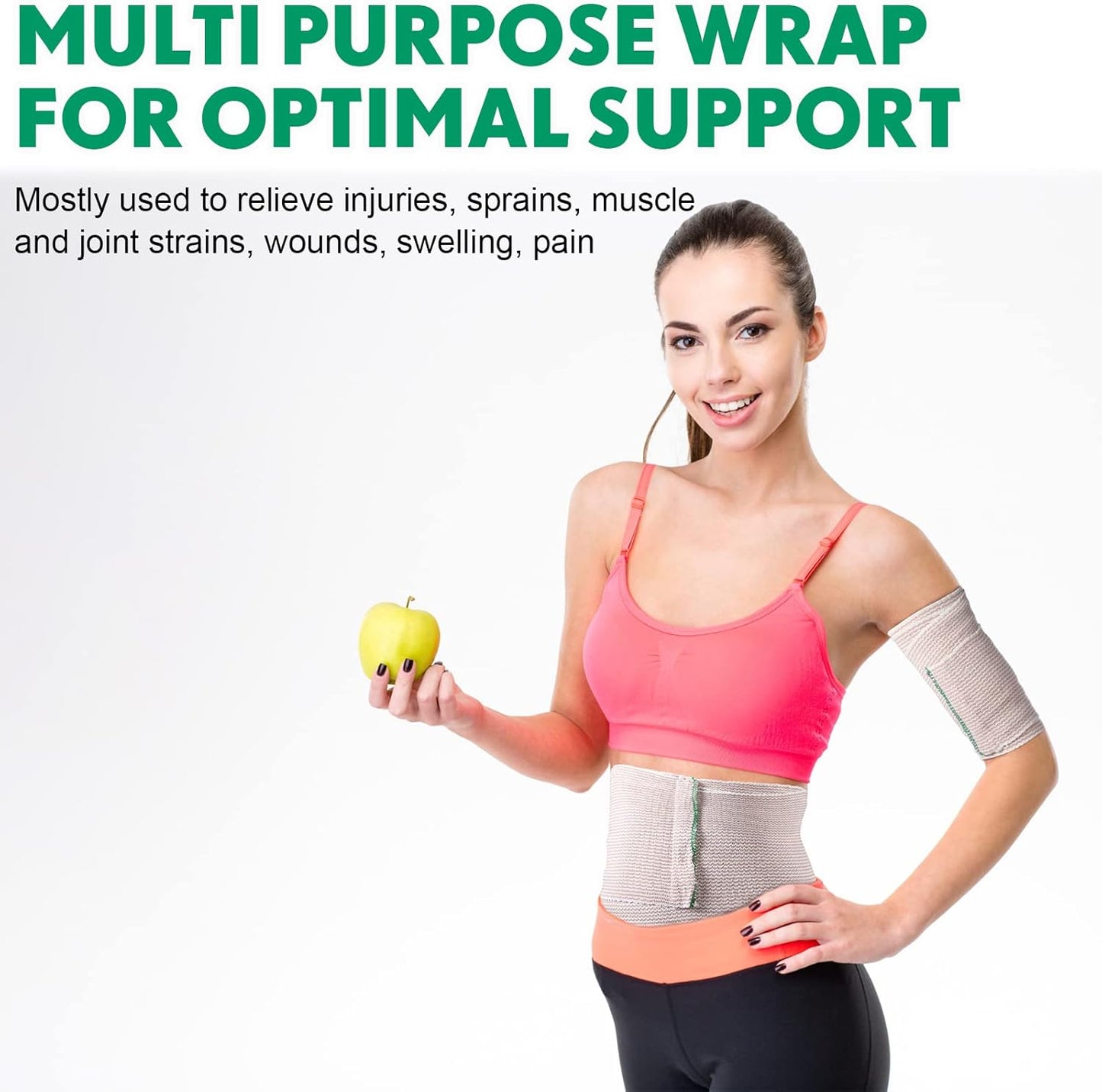 LEIFIDE 36 Pack Compression Bandage Wrap with Self Closure on Both Ends Elastic Bandage for Legs, Knees, Ankles, Wrists, Elbows, Shoulders, Athletic Stretchable Wrap(6 Inch,Green Trim)