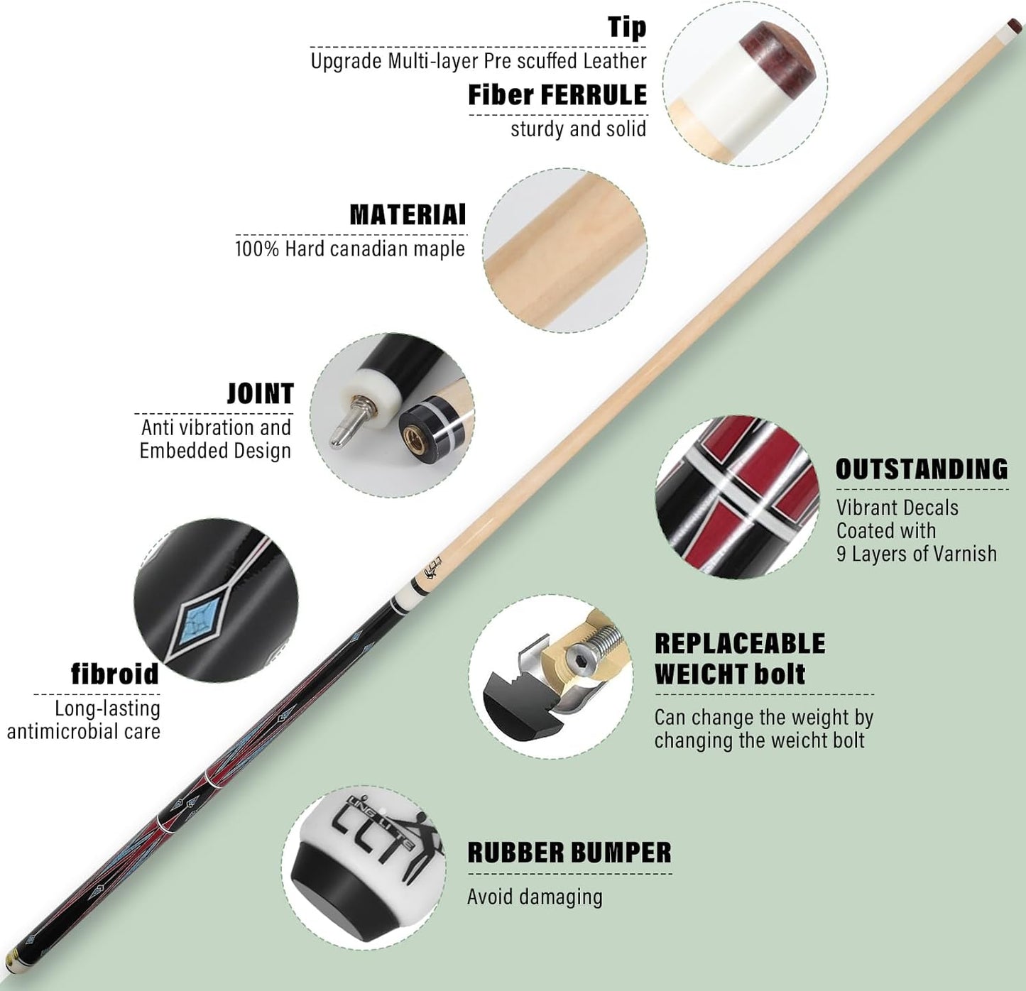 58" 2-Piece Maple Pool Cue, 18oz-21oz – Professional Billiard Stick with Leather Case, Ideal for Home, Bar Games, and Tournaments