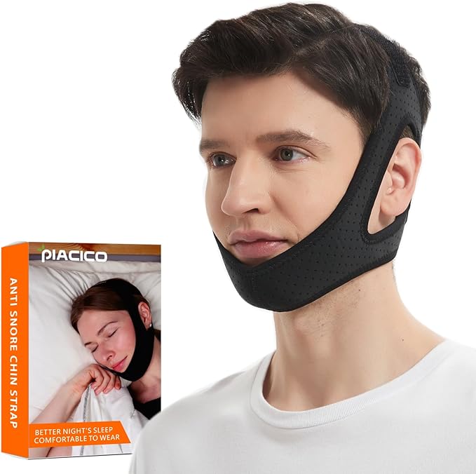 Chin Strap for Cpap Users - Adjustable Snore Stopping Device Face Mask Bandage Keeping Mouth Closed - Anti Snoring Sleep Aid Solution - Skin-Friendly Comfortable Sleeping (Black)