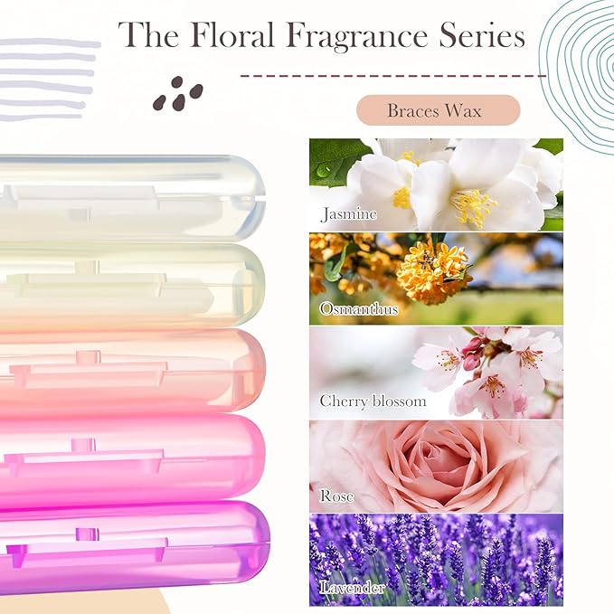 Geiserailie 20 Pack Braces Wax for Teeth New Flavored Dental Orthodontic Wax with Applicator Scraper for Braces Wearer, Oral Appliances, Aligners Patients, Fruit floral Flavors