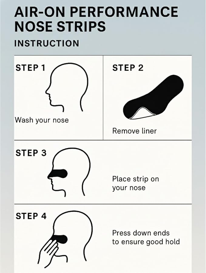 AIR-ON Performance Nose Strips | Nasal Strip for Breathing, Less Snoring & Sleeping Relief | Extra Strength, Wide Body | Drug-Free Adhesive, Athletic Support, Sweat & Oil Proof - Black (30 Pieces)