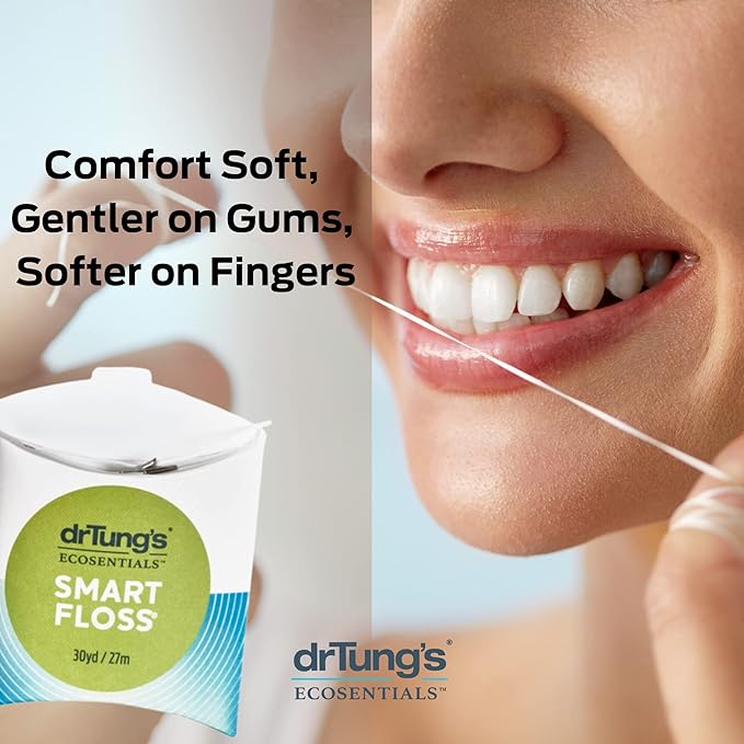 DrTung's Smart Floss - Natural Dental Floss, PTFE & PFAS Free, Gentle on Gums, Expands & Stretches, BPA Free - Cardamom Flavor (Pack of 4)
