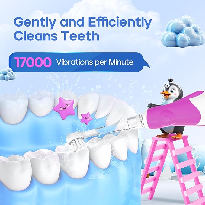 SEAGO Toddler Electric Toothbrushes for Baby Ages 0-3 Years, Baby Toothbrush with Smart Timer and Suction Base, 4 Replacement Brush Heads SG-513(Purple-C)