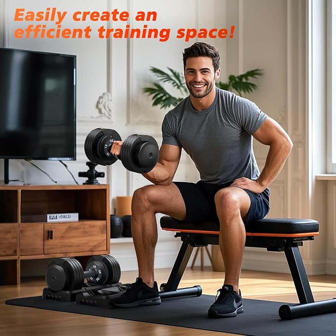 Adjustable Dumbbells Set of 2, 1 Hand Adjustable Weights Dumbbells Set, 5 in 1/10 in 1 Free Dumbbell with Anti-Slip Texture Handle, 25/55/80lb Pair Weight Set For Home Gym Suit both Men and Women