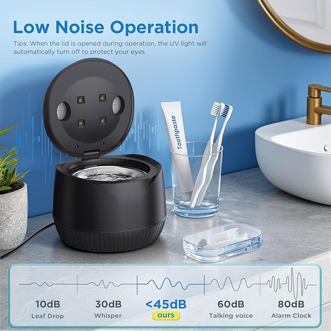 Dental Ultrasonic Retainer Cleaner Machine - Dental Cleaning Pod for Denture, Mouth Guard, Aligner, Night Guard, Braces, Toothbrush Heads, Jewelry, 45kHz Retainer Cleaner with Digital Timer & 200ML