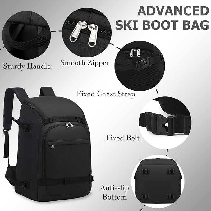 JIANYA Ski Boot Bag, 50L Waterproof Travel Backpack for Snowboard, Ski Helmet, Goggles, Gloves & Accessories, Blue