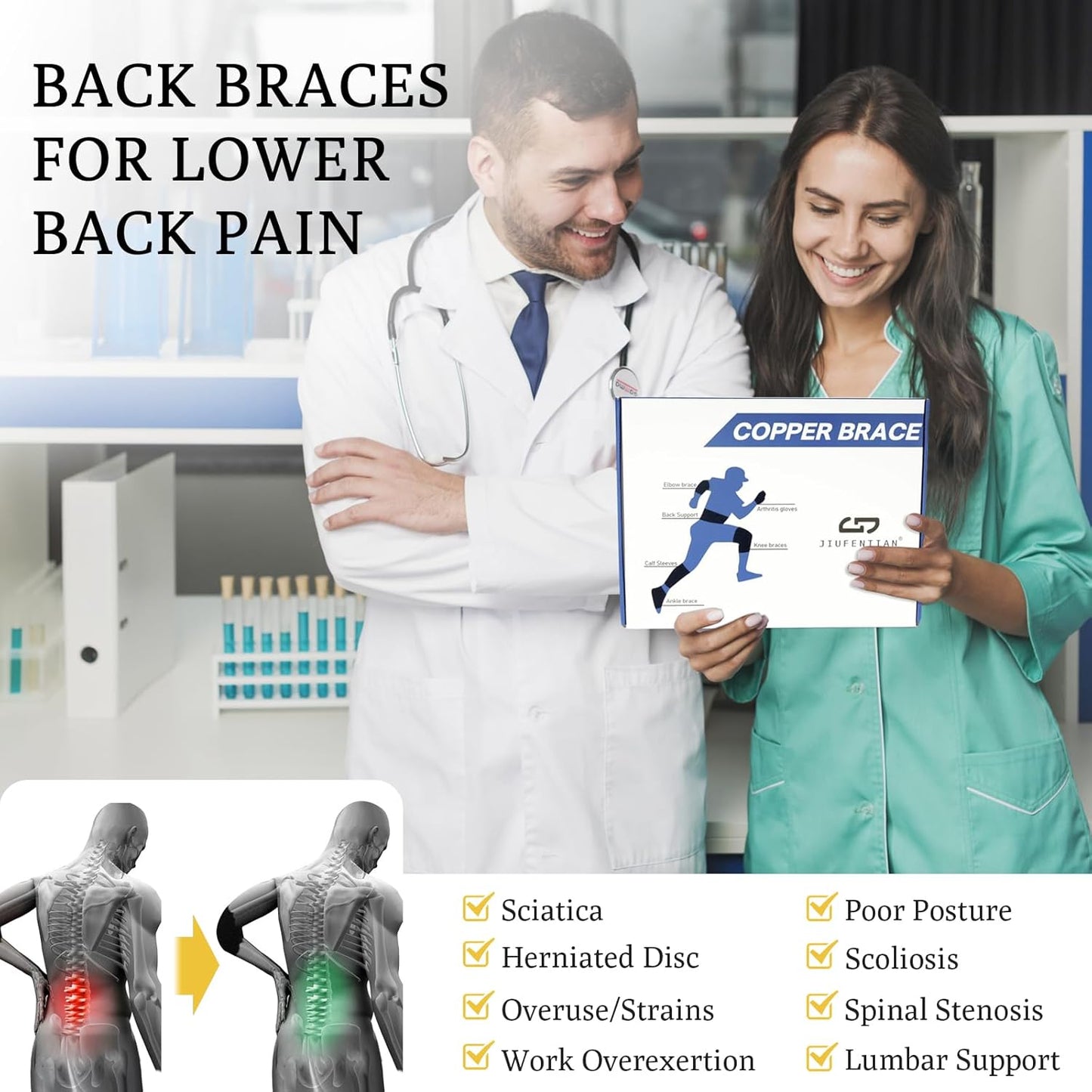 JIUFENTIAN Back Brace for Lower Back with Support System for men and Women -Lumbar Support Brace for Herniated Disc Lower Back Brace for Sciatica, Scoliosis,Heavy Lifting and Work(3X-Large)