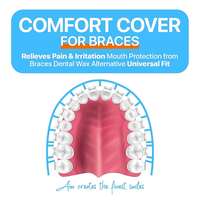 AIM Clear Lip Protector for Braces with Carry Case – Comfort Covers, Wax Alternative, Trim-to-Fit Teeth Shield (Upper + Lower)