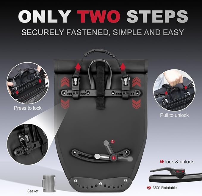 Hycline Waterproof Bike Panniers Bag: Bicycle Rear Rack Bags 28L Large Capacity with Dual Carrying Handle and Shoulder Strap for Commuting Cycling Traveling Touring Shopping - 2PCS