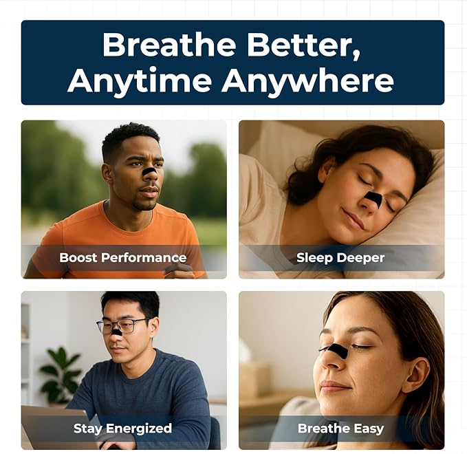 TapeGeeks Nasal Strips for Snoring Relief – Hypoallergenic Nose Strips for Breathing – Strong Hold, Gentle on Skin, Latex-Free, 30 Count