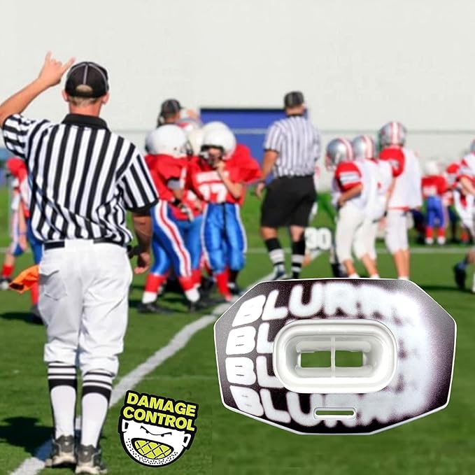 DAMAGE CONTROL Youth Football Mouth Guard – Breathable No Boil Mouthpiece, Protects Lips & Teeth, Works with Braces, Includes Helmet Strap – Sports Gear & Accessories (Blurr)
