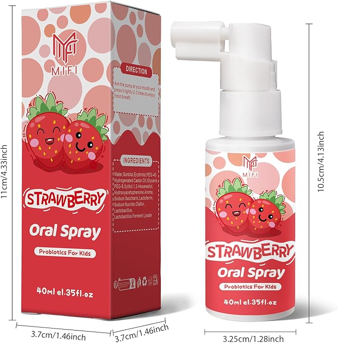 Kids Oral Spray - Probiotic Fruit Flavored Toothpaste Helper for Toddlers, Daily Fresh Breath, Gentle Oral Care Spray for Children (2Pack, Strawberry)