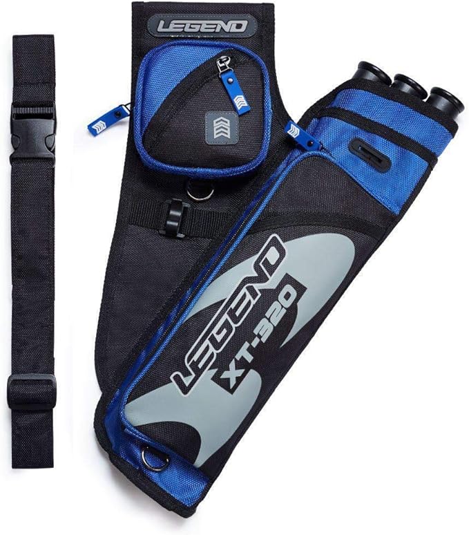 LEGEND XT320 Archery Quivers - Nylon Hip Quivers with 3 Arrow Tube Cases for Target Shooting - Adjustable Waist Belt, T-Slot, Storage Compartments for Accessories, Gear, Tools, Release Tab, Score Card