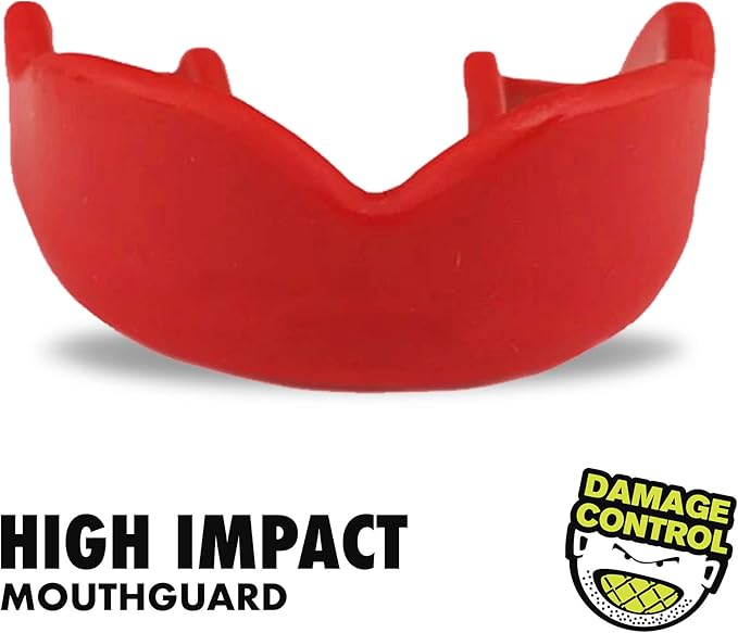 DAMAGE CONTROL High-Impact Mouth Guard – Sports Mouthguard for Boxing, Football, Hockey, Lacrosse & Basketball, Protects Teeth & Jaw, Protective Mouthpiece for Adults & Youth (Adult, Red)
