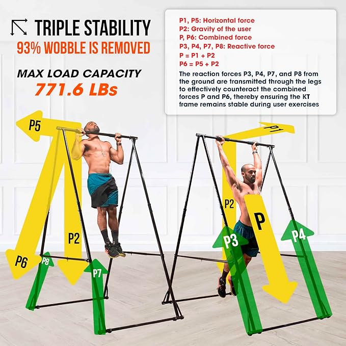 KT TOES DON'T TOUCH GROUND Foldable Free Standing Pull Up Bar Stand Sturdy Power Tower Workout Station For Home Gym Strength Training Adjustable Pullup Fitness Equipment Multifunctional Exercise Rack