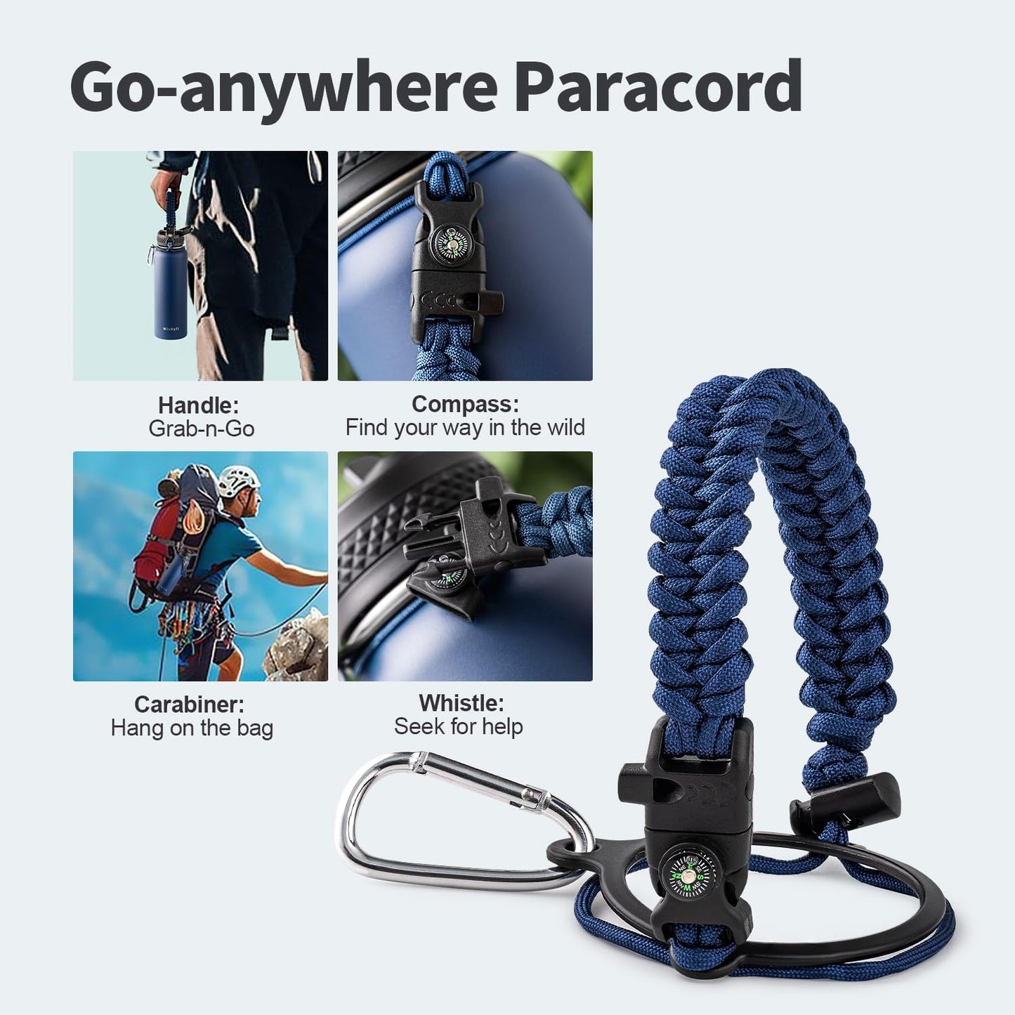 40 oz Insulated Water Bottle with Straw (Cold for 48 Hrs), Stainless Steel Triple Wall Vacuum Sports Water Jug, Leakproof Hydro Cup Flask with Paracord Handle & Straw Spout Lids & DIY Stickers