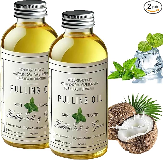 Coconut Oil Pulling for Teeth Whitening-Cocofresha Powerful Organic Coconut Peppermint Pulling Oil for Teeth and Gums, Pure Mouthwash Mint Freshness, Natural Cleanse, 4 Oz (2)
