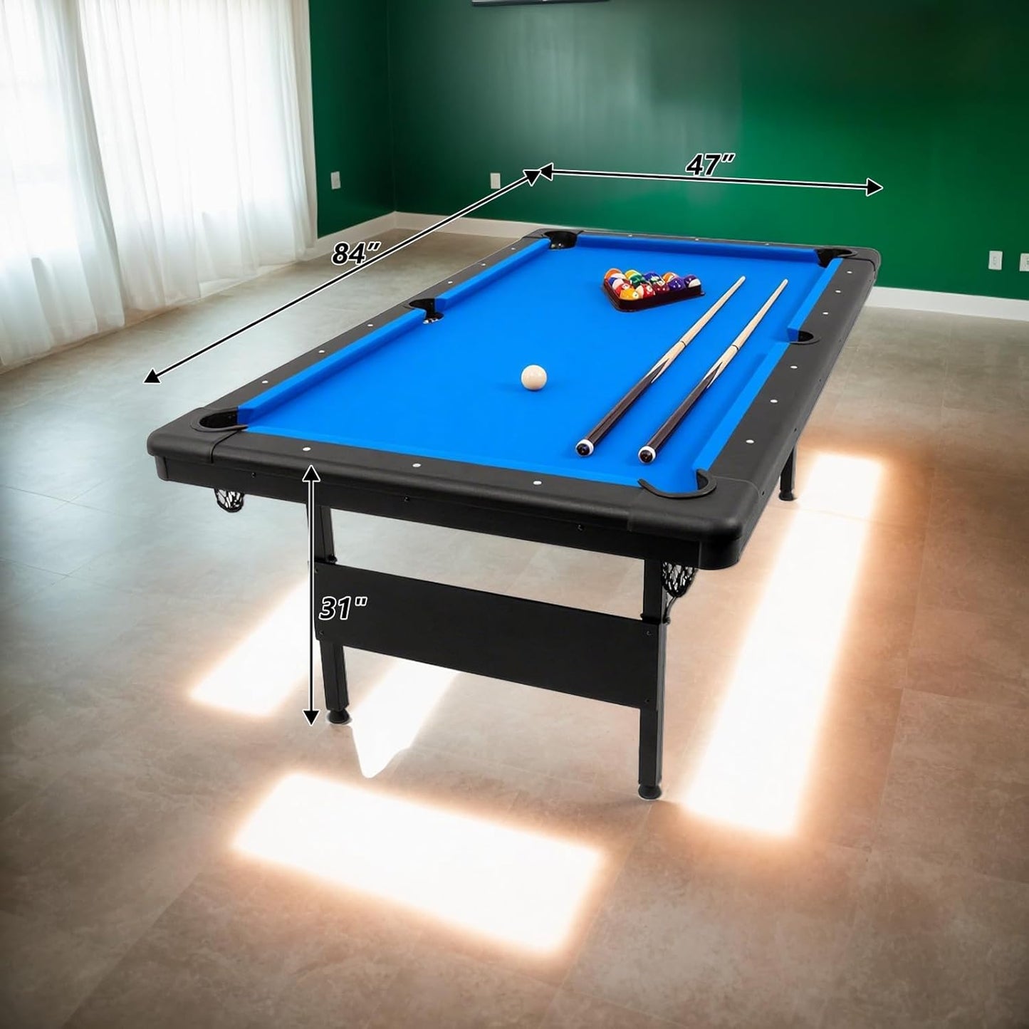7 FT Portable Folding Pool Table - Complete Billiards Set with Balls, Cues & Accessories - for Game Rooms, Apartments & Offices