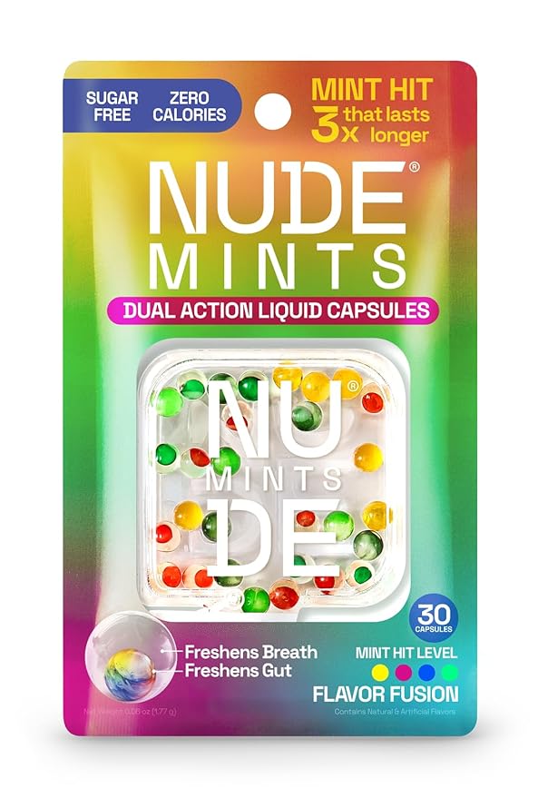 NUDE MINTS | Dual Action Liquid Capsules | Mouth Watering Mint - Lasts 3X Longer - 3X Stronger - Extreme Bad Breath Treatment For Adults - Sugar Free, 0 Calorie - All Flavors - 10 Pack - 300 Capsules