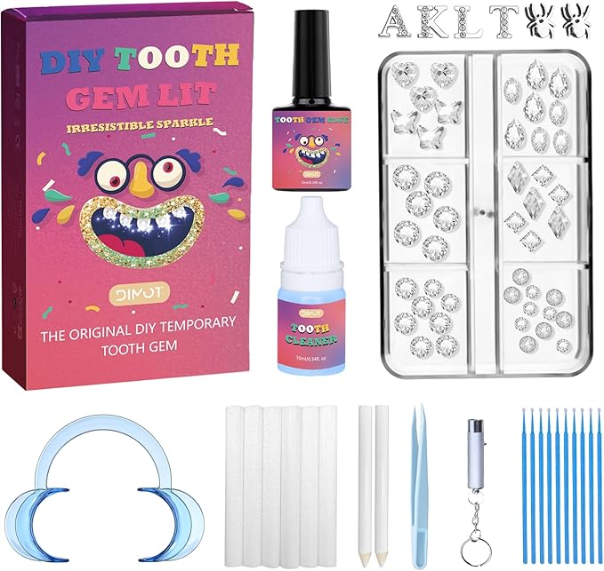 Zgxhga Tooth Gems Kit with Shiny Crystals for Teeth, DIY Teeth Gems Kit Fashionable Decoration Starter Set