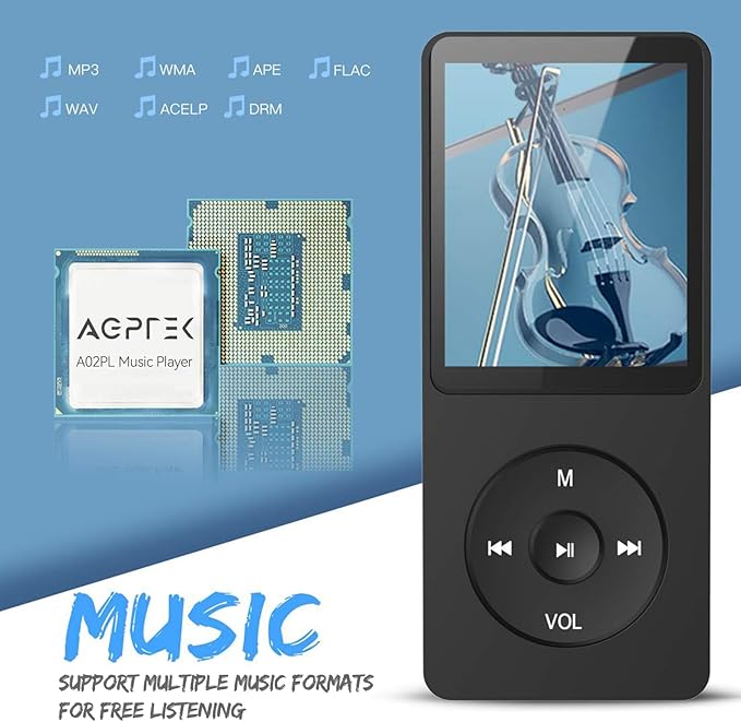 AGPTEK A02PL 64GB MP3 Player, 70 Hours Playback Lossless Sound Music Player, Supports up to 128GB(Black)