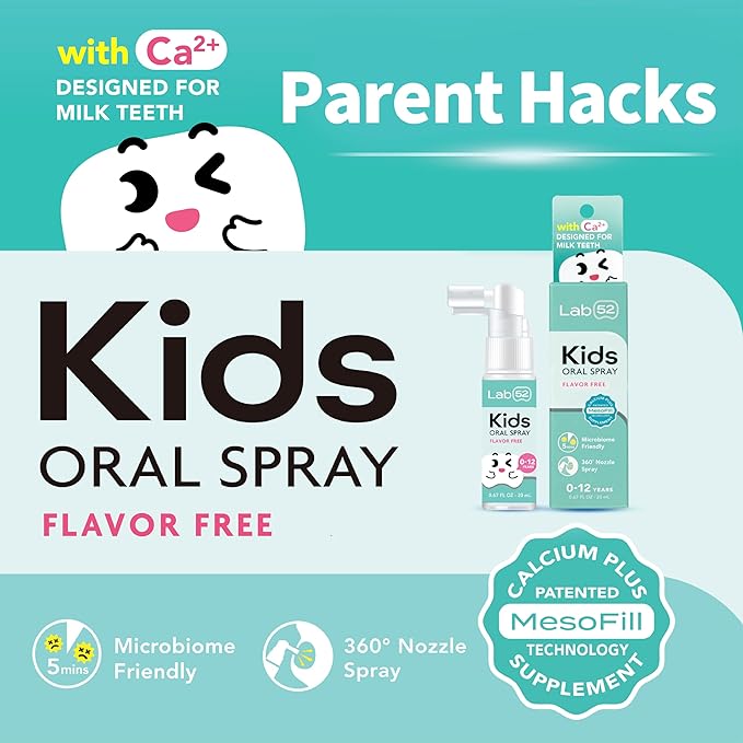 LAB52 Kids Oral Spray, Toddler Toothpaste Helper for Daily Oral Care and Fresh Breath, Children Approved with Fluoride Free for Newborn to Preschoolers, Xylitol Flavor Free