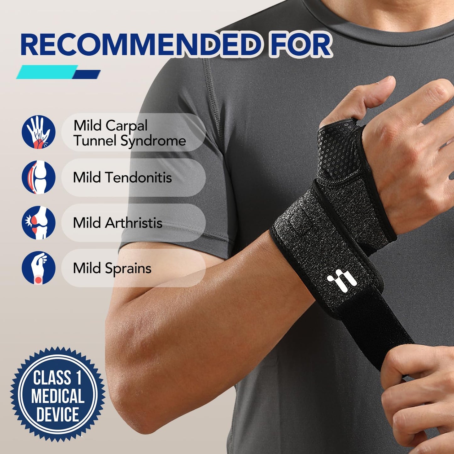 2 x Wrist Brace with Soft Thumb Opening for Mild Carpal Tunnel Tendonitis Arthritis Sprains (Not for Thumb), Compression Hand Brace for Women Men, Wrist Support Strap for Sports Work Typing Sleeping