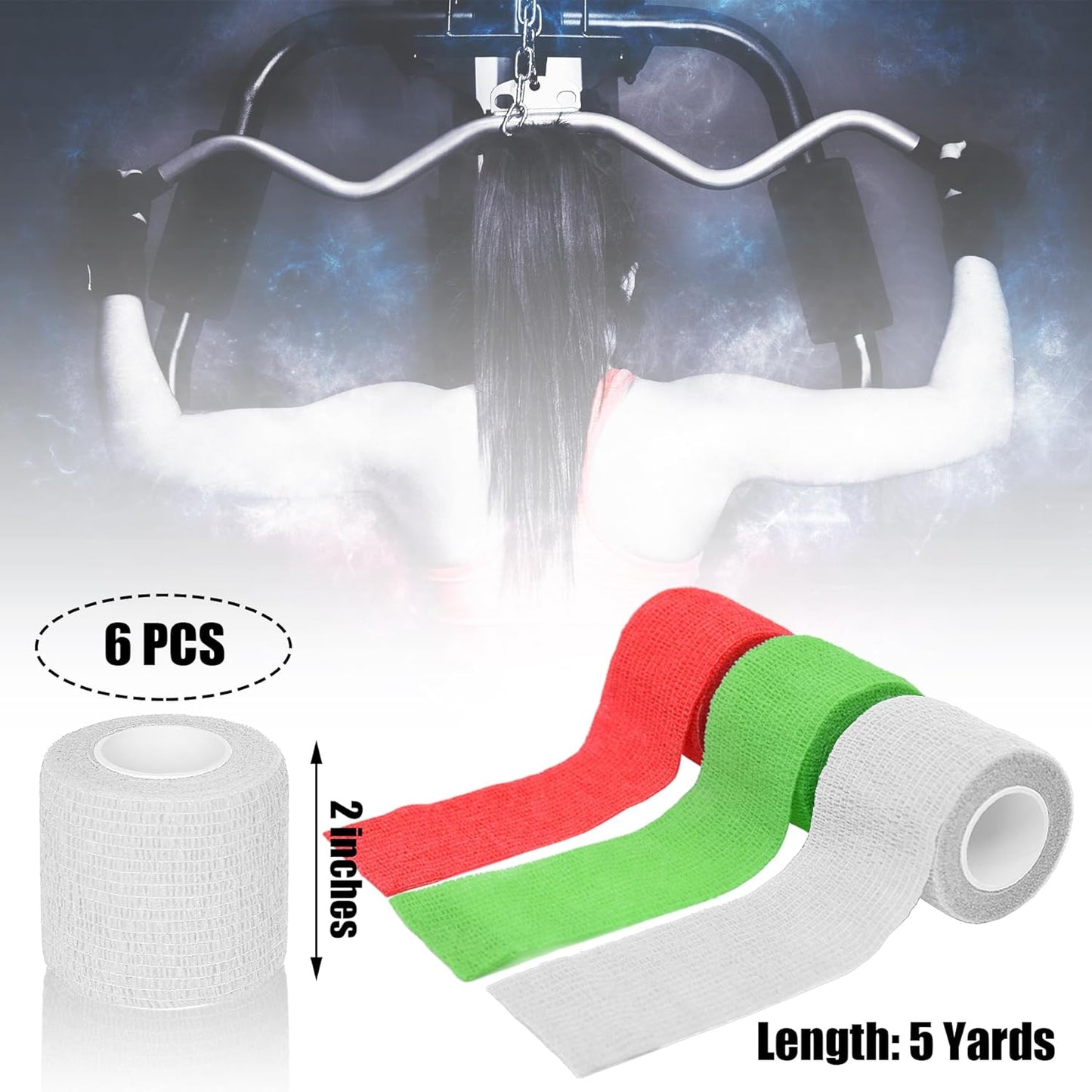 6 Pack 2 Inches Self Adhesive Bandage Wrap Breathable Cohesive Bandage Elastic Tape for Pets, Athletic, Sports, Wrist, Knee, Ankle(5 Yards Per Roll, White)