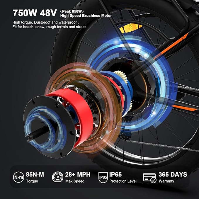 aostirmotor 750W Electric Bike for Adults 26"×4" Fat Tire Electric Bike 48V 13AH Lithium Battery Adult Electric Bicycles, 28MPH E Bike for Adults, Shimano 7 Speed Electric Mountain Bike