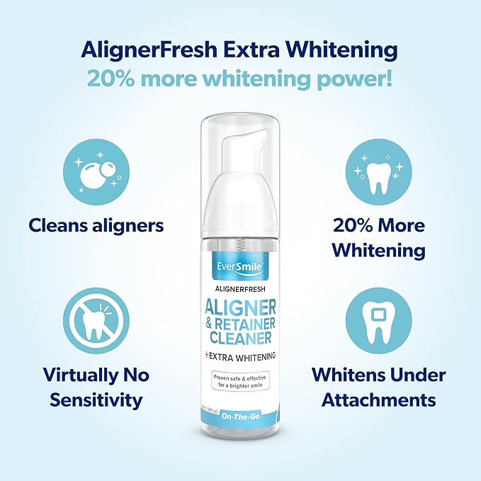 EverSmile AlignerFresh Extra Whitening Foam – Cleaner Compatible w/Invisalign and All Clear Aligners and Retainers – Eliminates Bacteria, Whitens Teeth, Fights Bad Breath – 50ml (2 Pack)