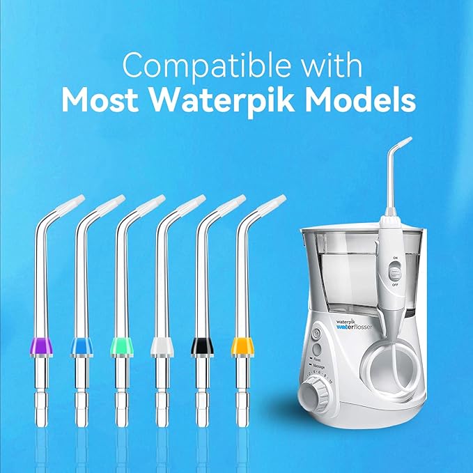 Replacement Tips for Waterpik Water Flosser, Replacement Orthodontic Tips Compatible with Waterpik Water Flossers and Other Brand Oral Irrigators (6-Pack)