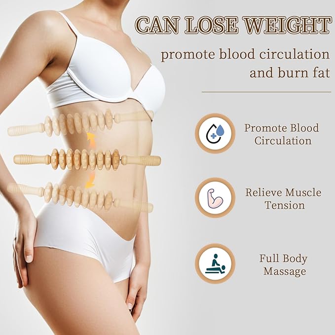 Liitrton Manual Wooden Fascia Massage Roller Trigger Points for Release Cellulite Sore Muscle Blasting (White)